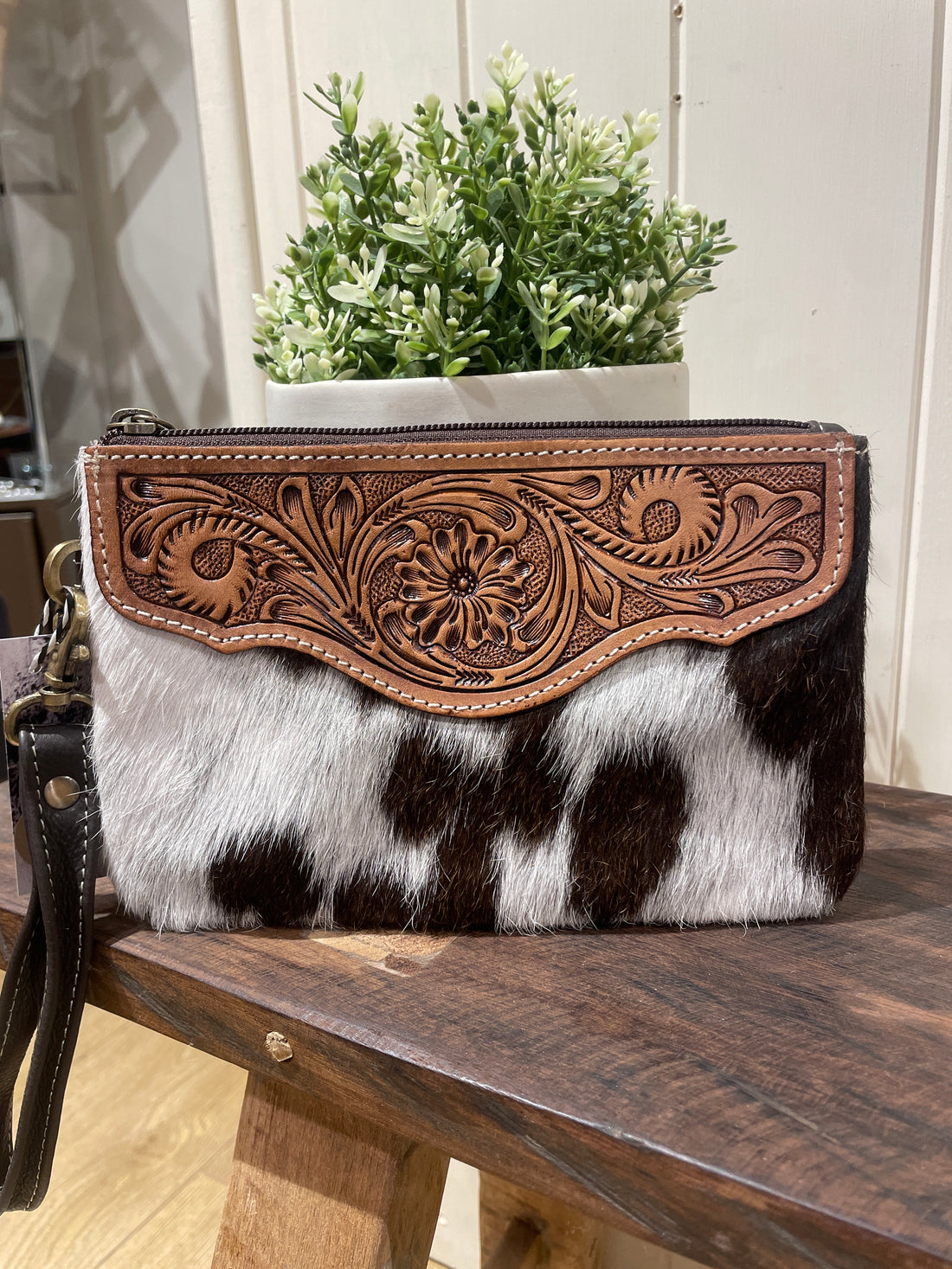 Mia Hide &amp; tooled leather clutch 