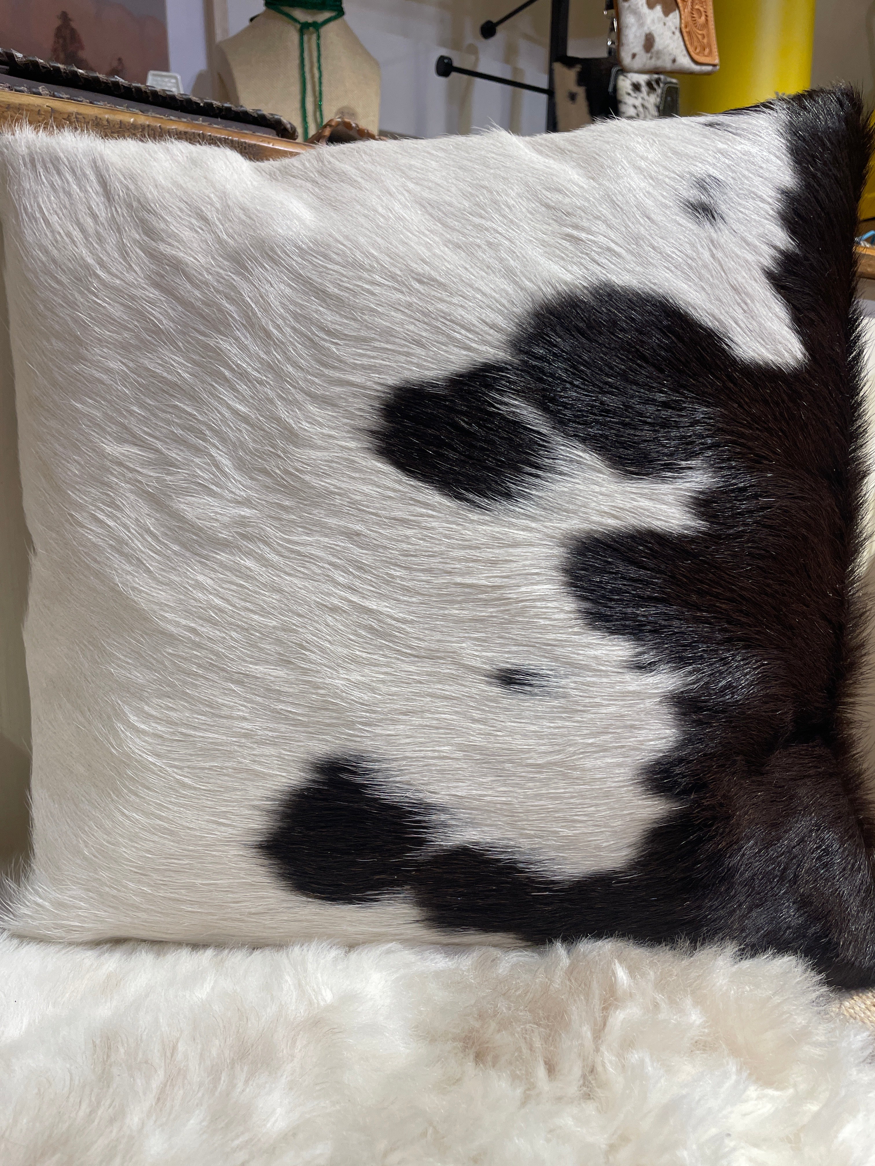 Cowhide Cushion Cover with Leather Back | 40x40cm Genuine Cowhide Pillow | Rustic Western Home Decor

