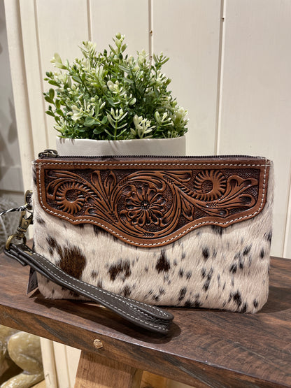 Mia Hide &amp; Tooled Leather Clutch 