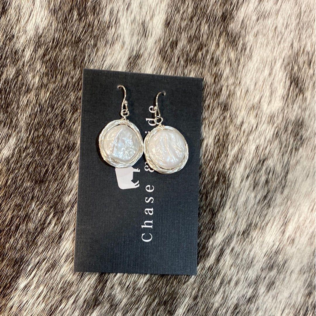 Baroque Pearl drop coin earrings Silver 