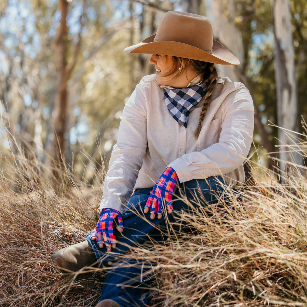 BUSH MITS Desert Sunset Gingham UPF 50+ Sun Protection Gloves (EXT SL)