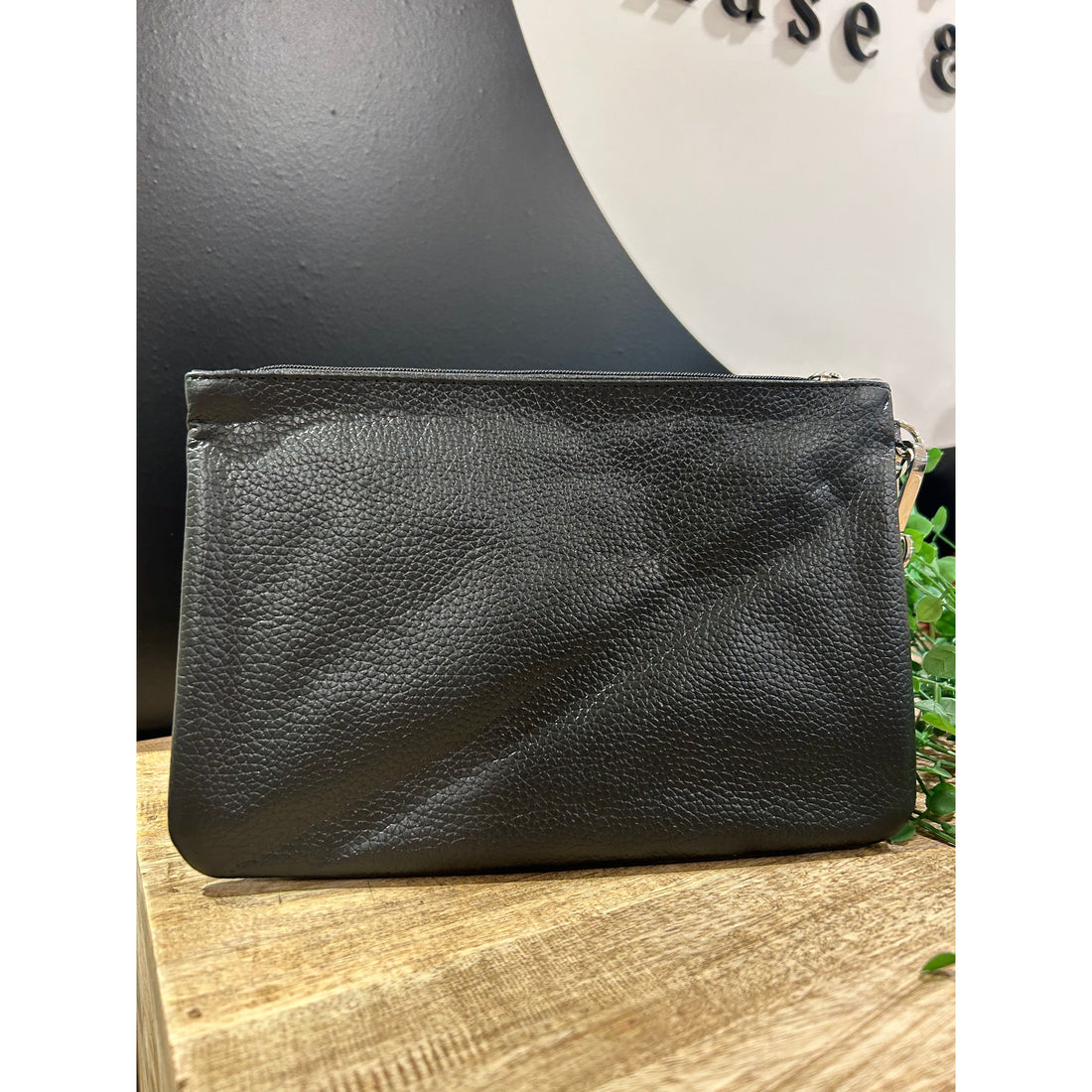 Large Black Leather Clutch 