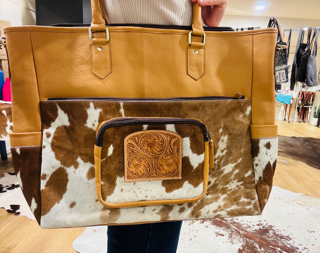 Cowhide and tooling leather nappy / Large Bag 