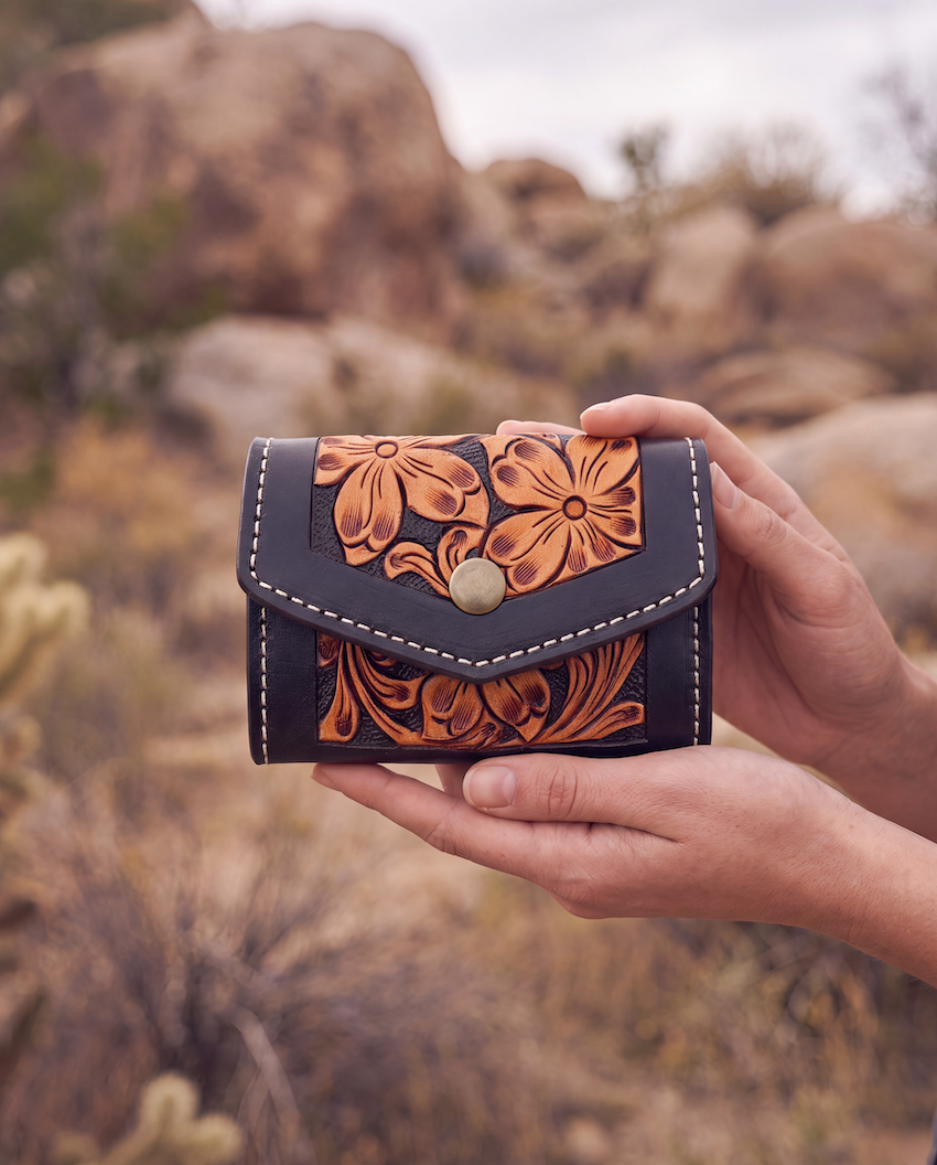 Two Tone Hand Tooled Leather Coin Purse – CA101