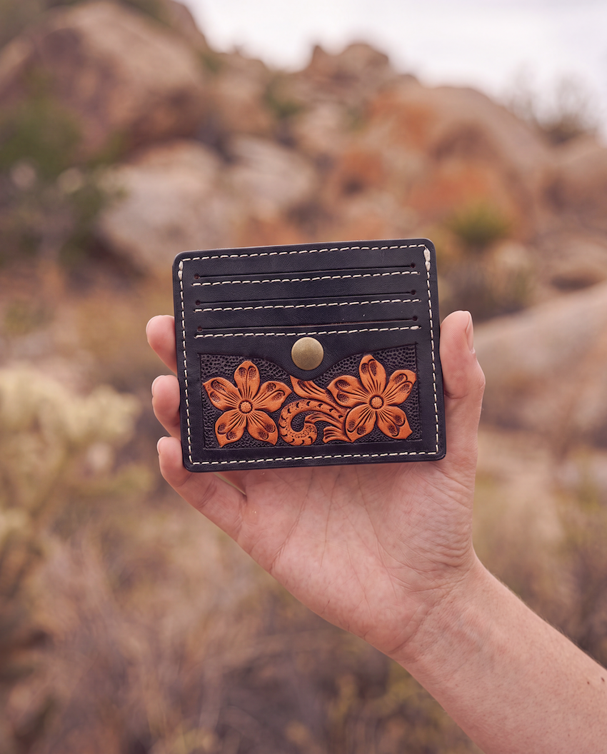 Two Tone Hand Tooled Leather Card Case – CA102