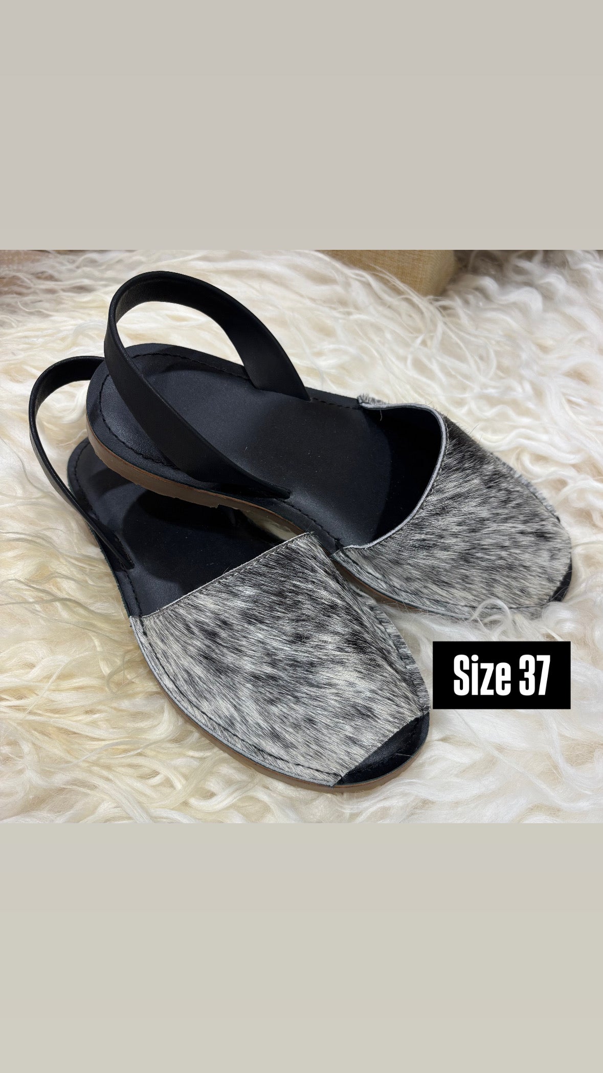 Black Cowhide Shoes Sling Back