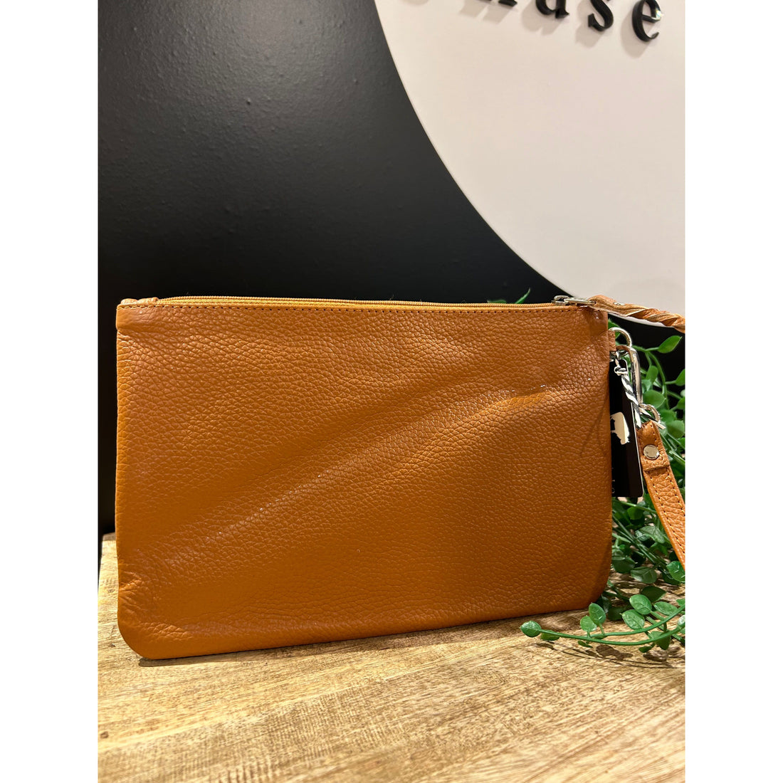 Large Tan Leather Clutch 