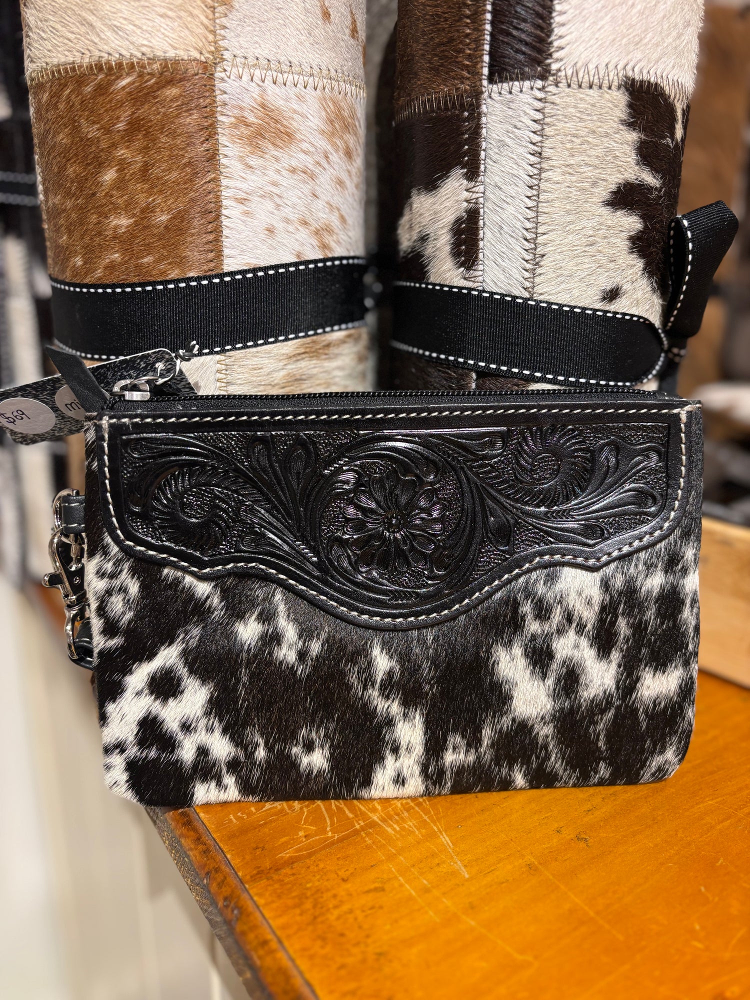 Mia Hide &amp; tooled leather clutch 
