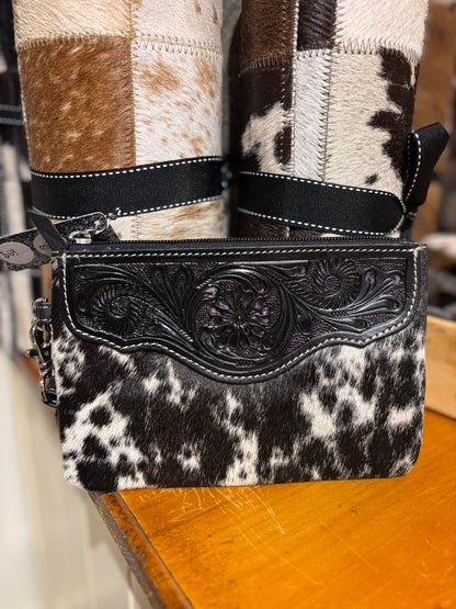 Mia Hide &amp; tooled leather clutch 