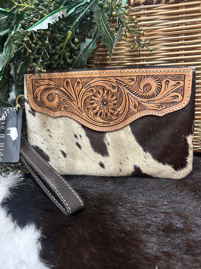 Mia Hide &amp; Tooled Leather Clutch 