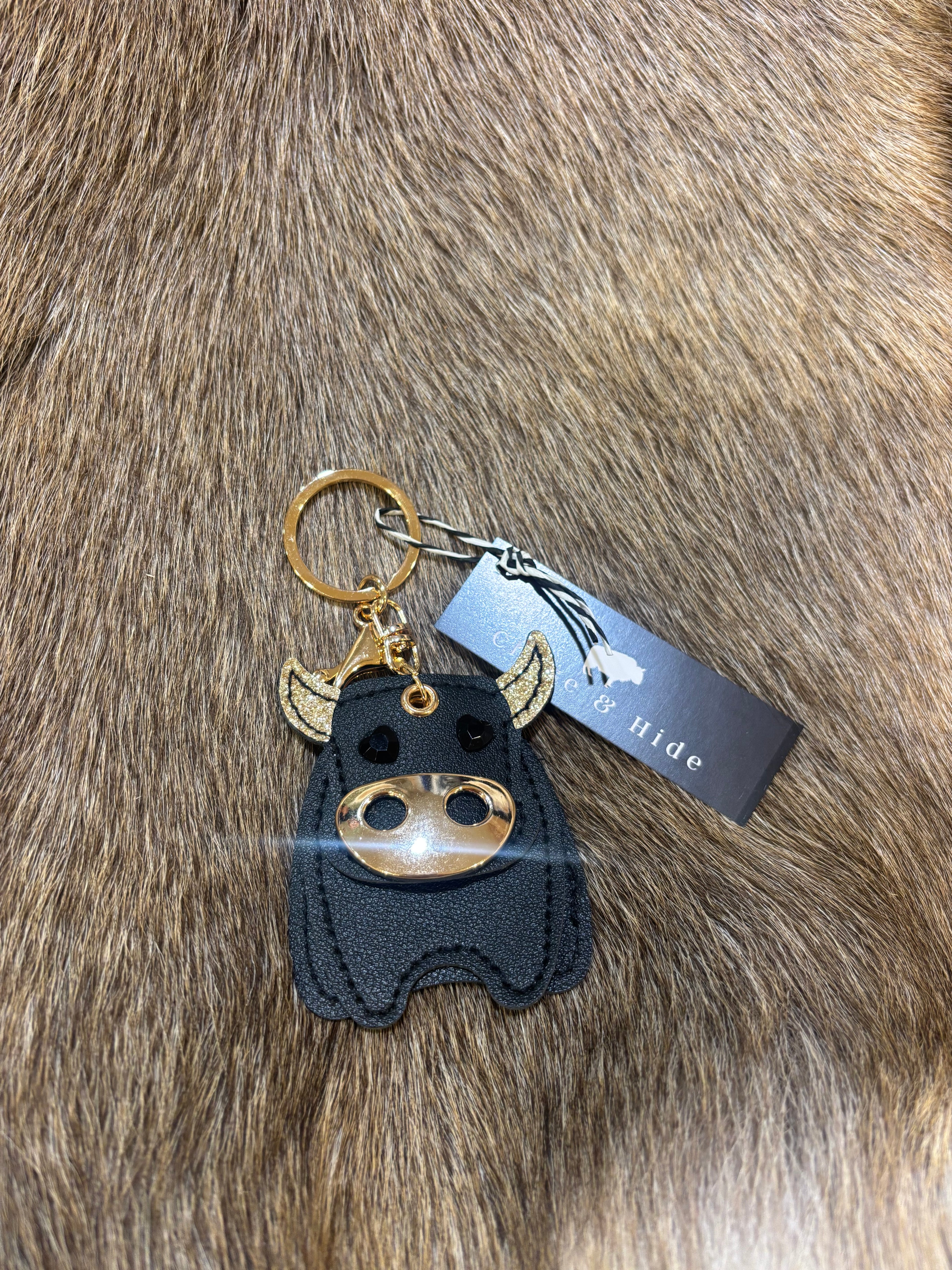 Leather Cow glitter keychain 