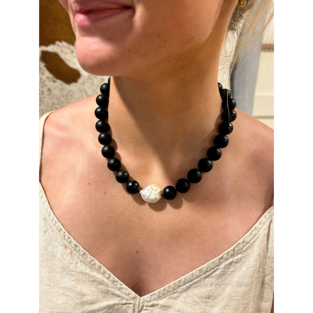 Onyx and Freshwater Pearl Necklace