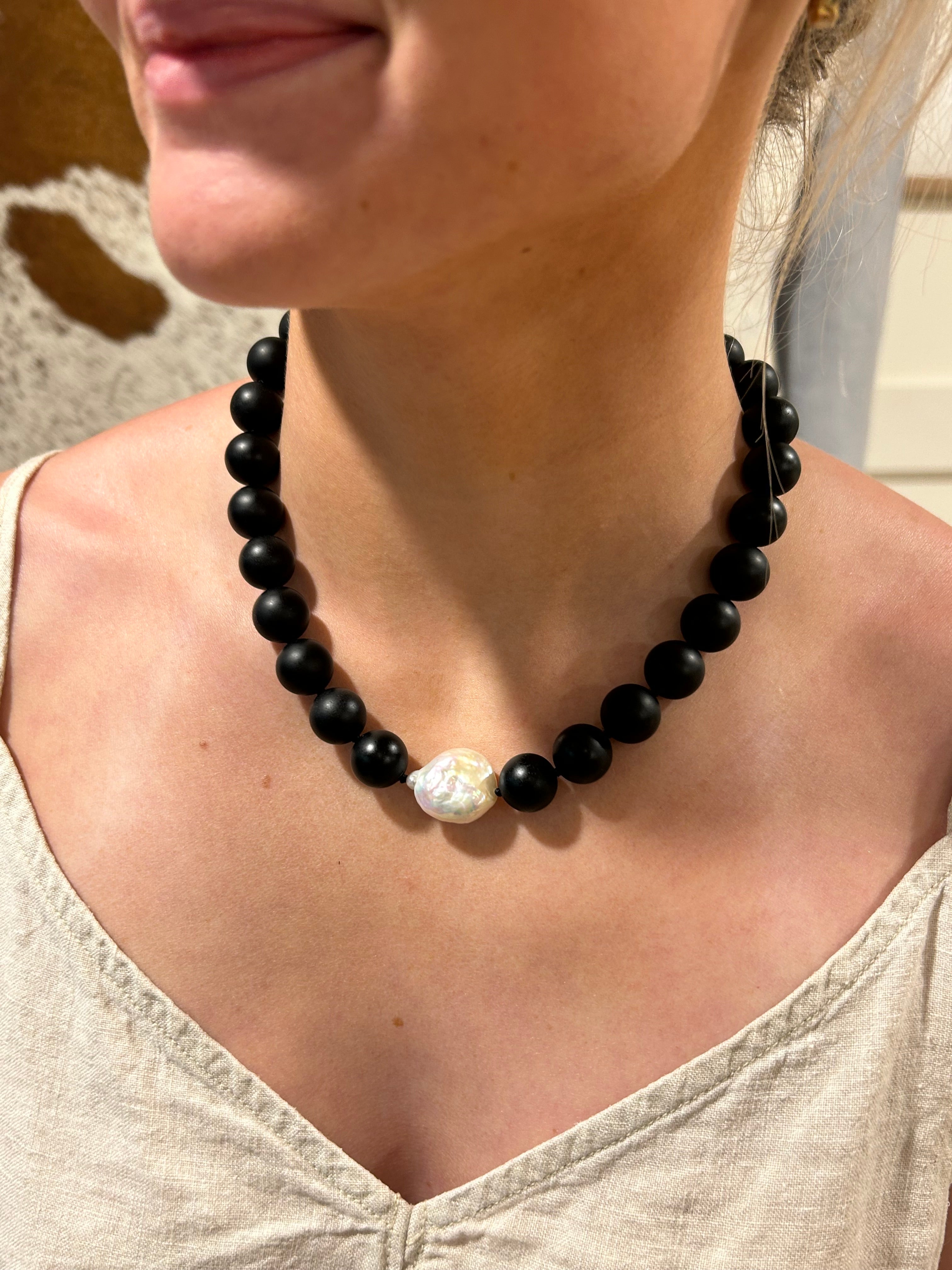 Onyx and Freshwater Pearl Necklace 