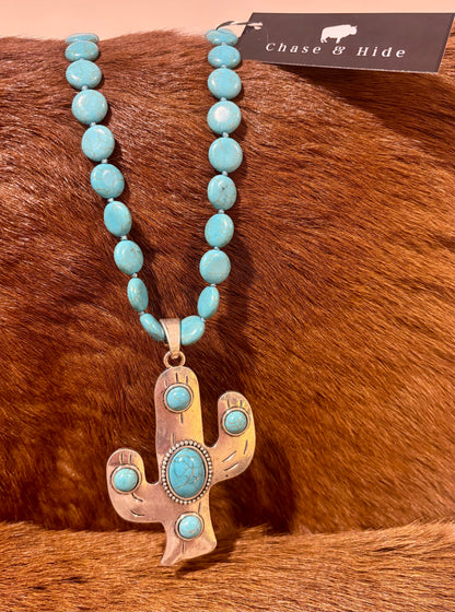 Silver cactus turquoise beads 