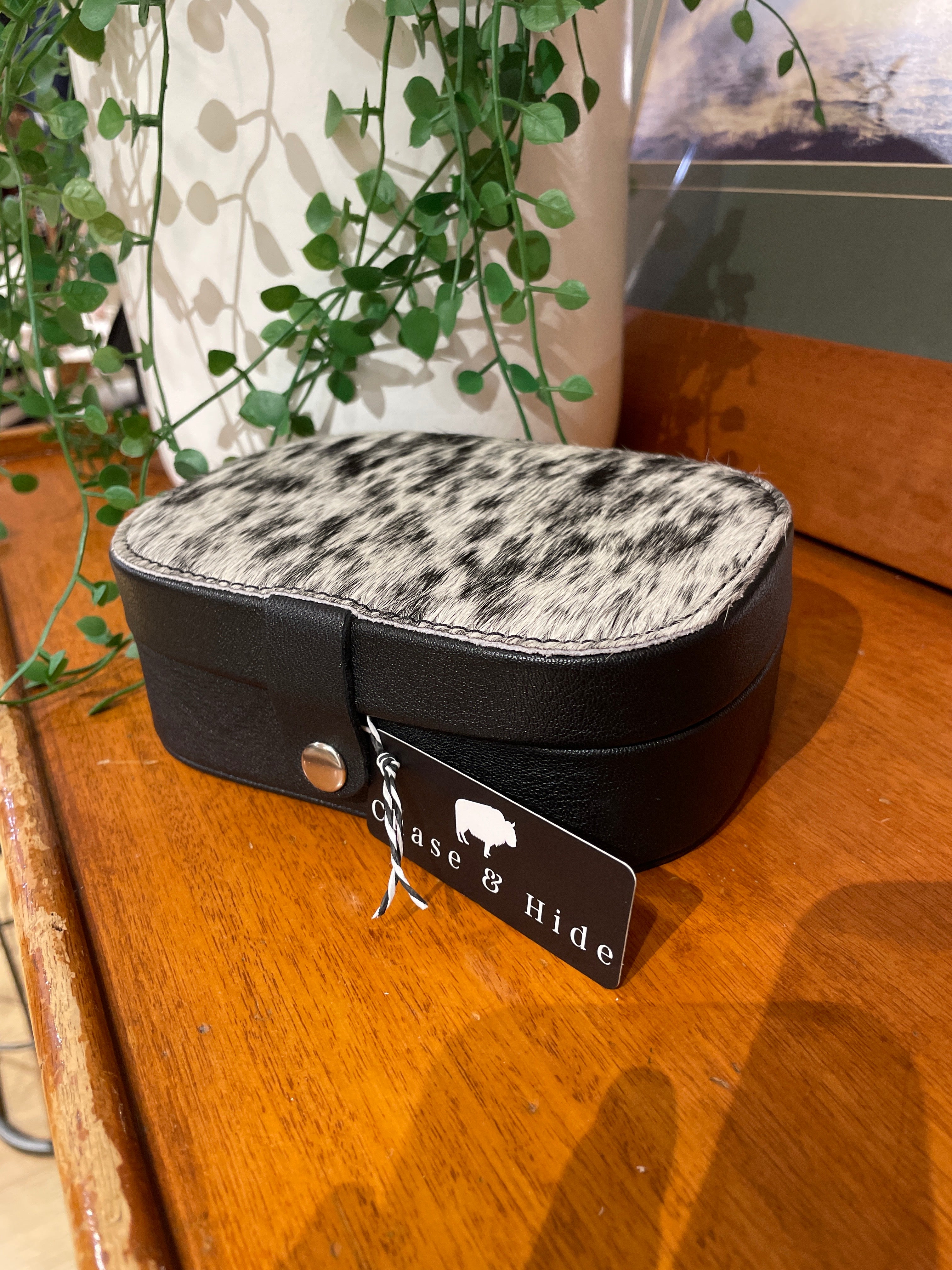 Small Hide and Leather Jewellery Box 