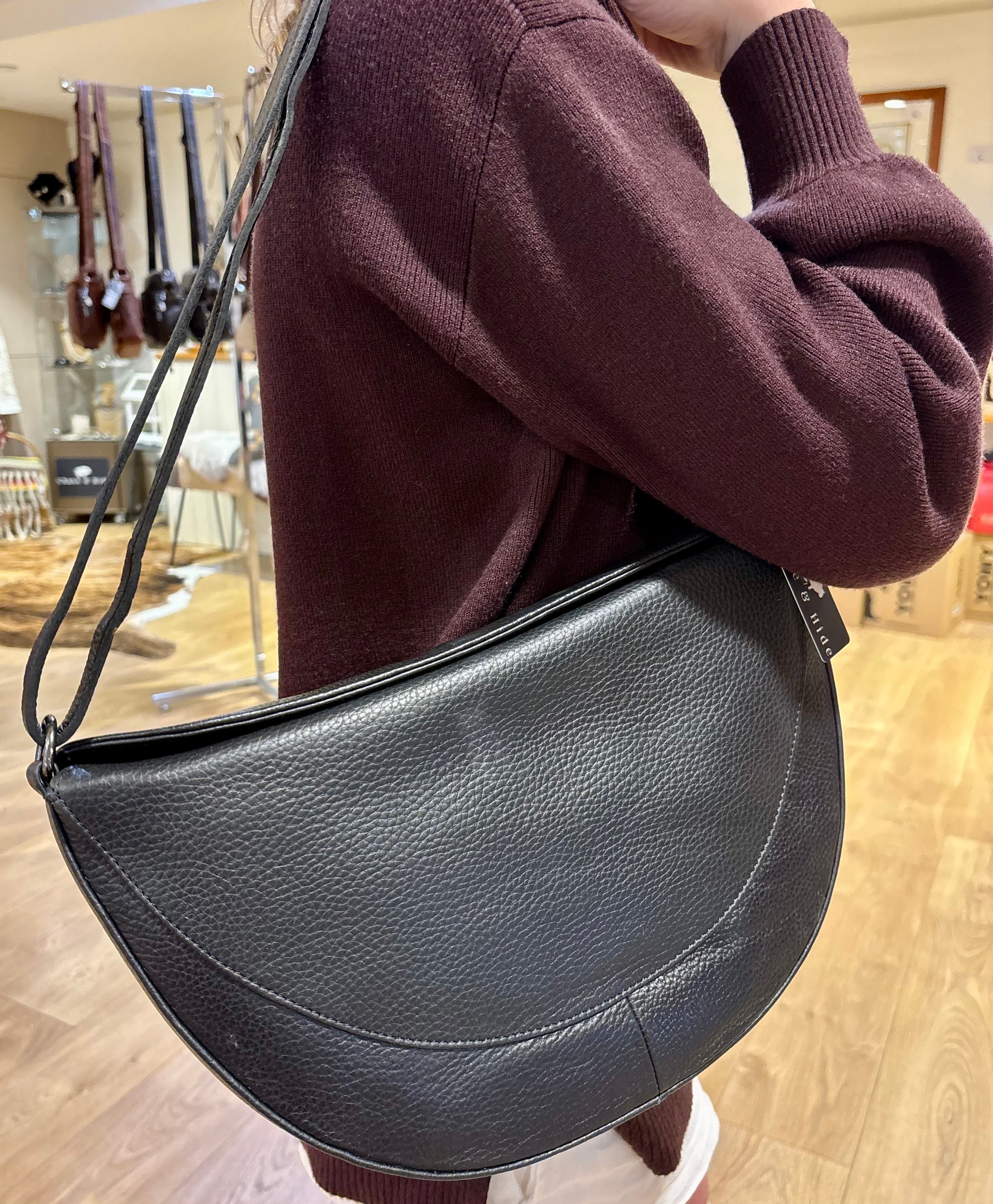 Black half moon leather bag 