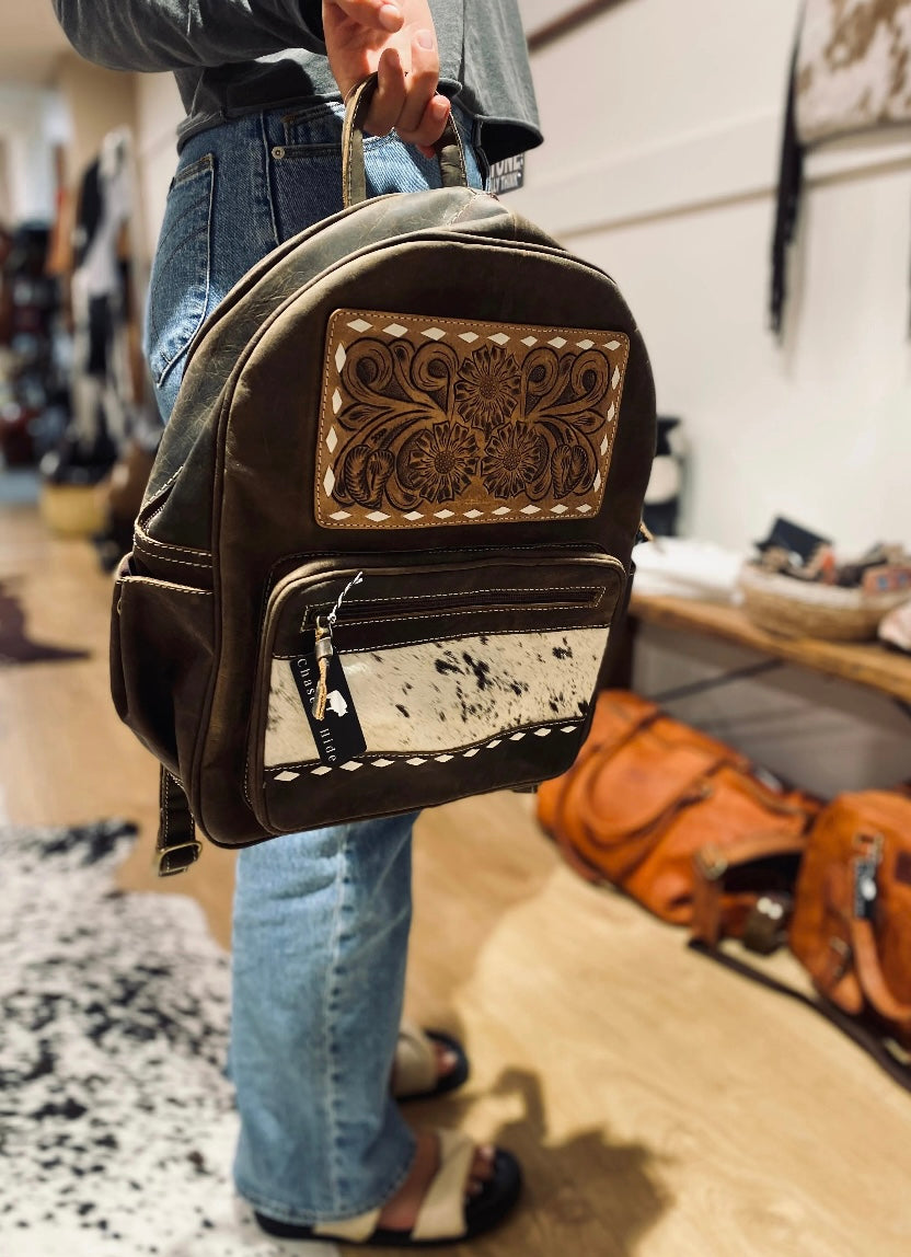 Leather Backpack with Tan cowhide 