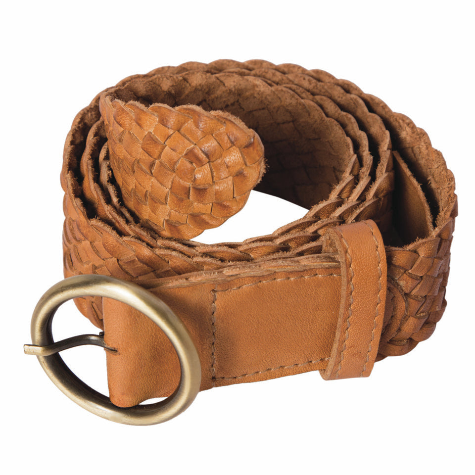 Woven washed leather belt 