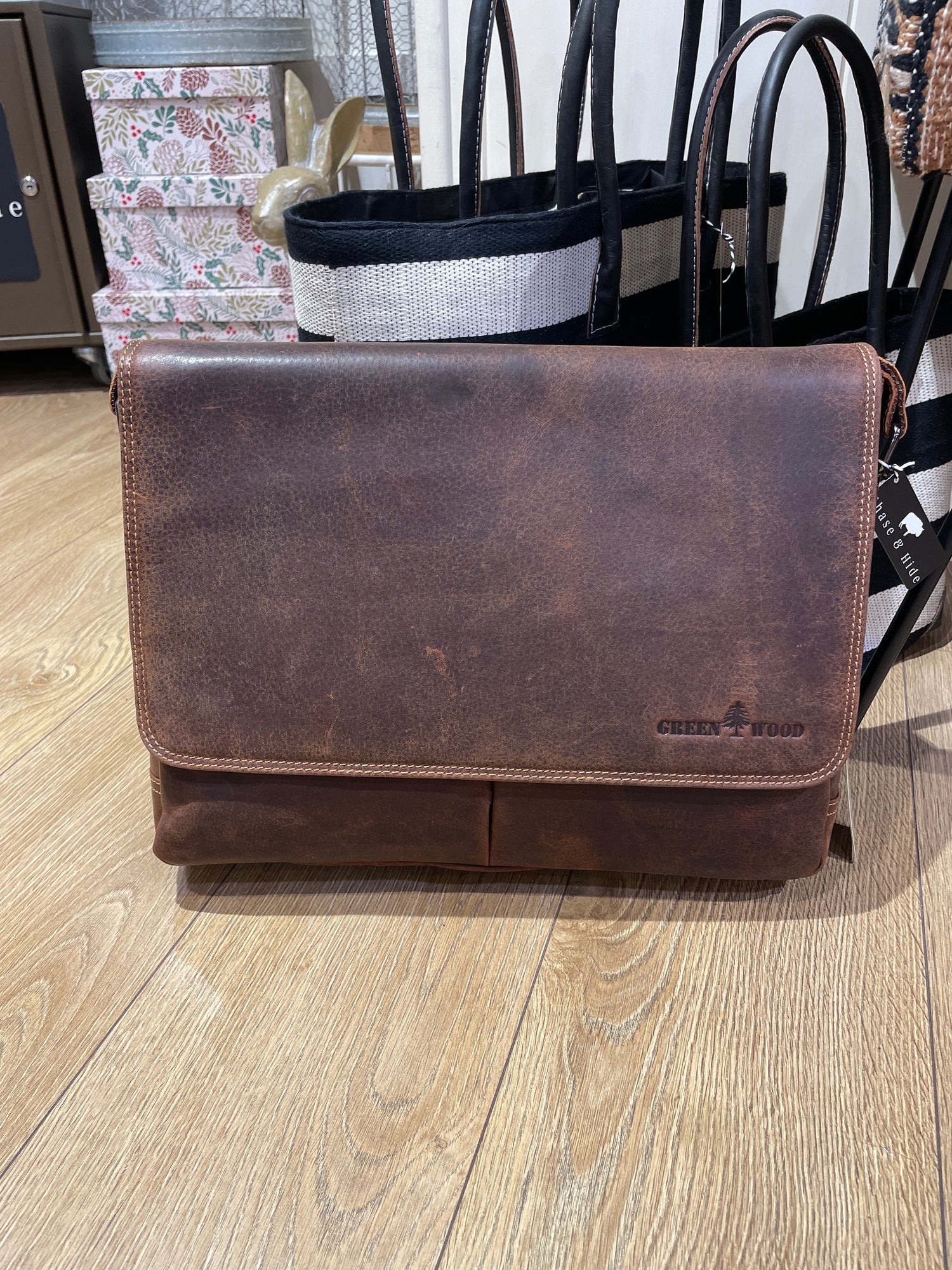 Leather Shoulder Laptop Bag Brown Gent GW117BRN