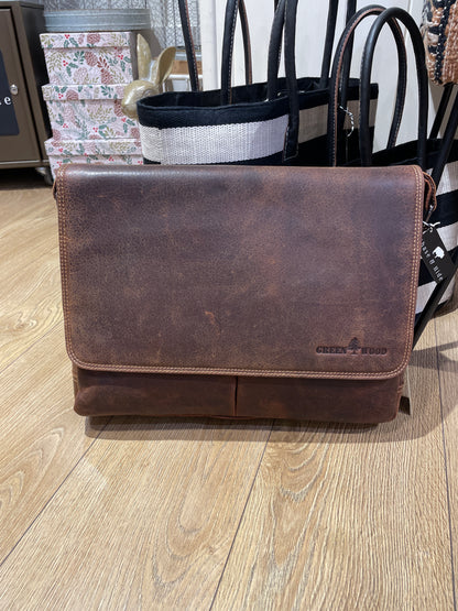 Leather Shoulder Laptop Bag Brown Gent GW117BRN