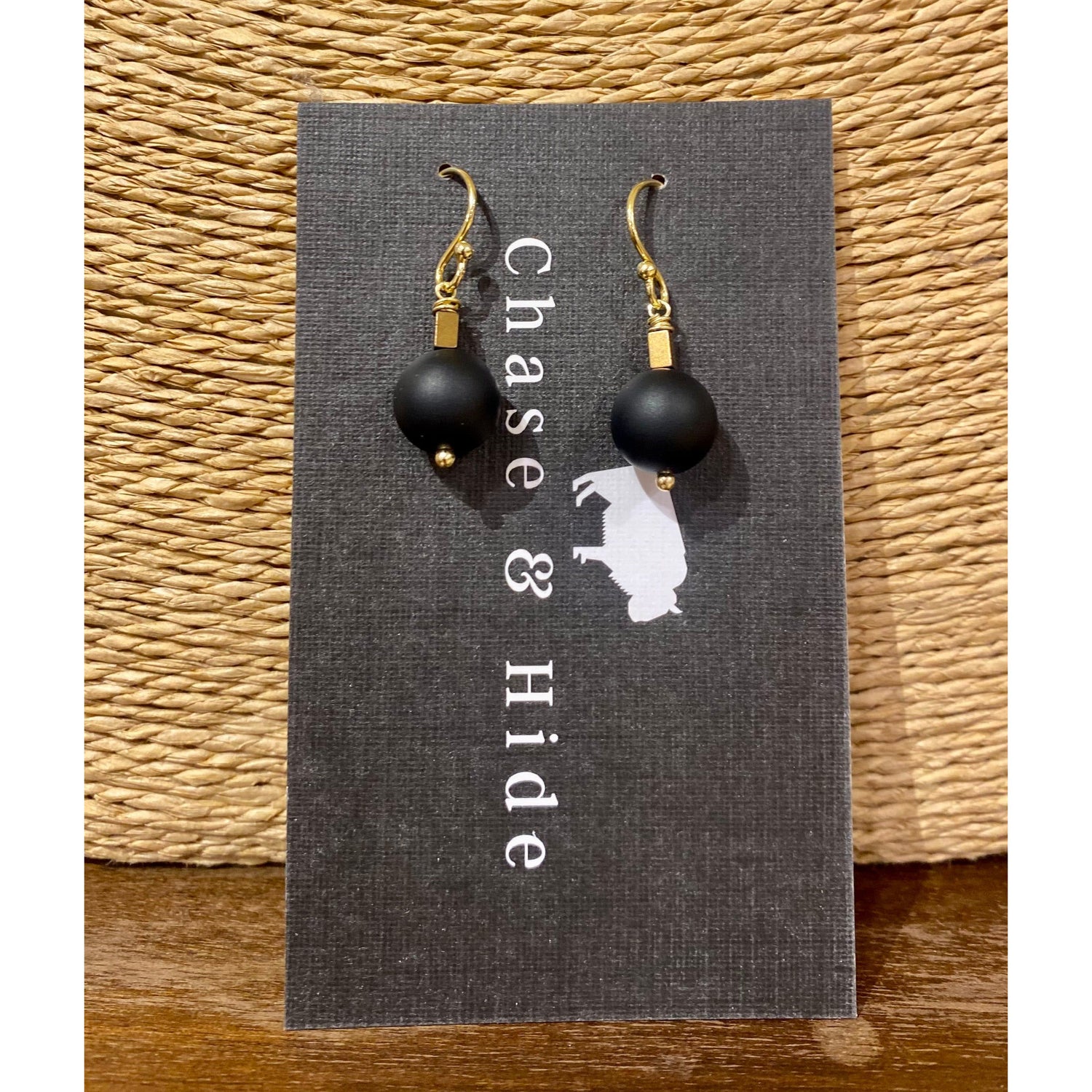 Electroplated Bead and unpolished onyx earrings 