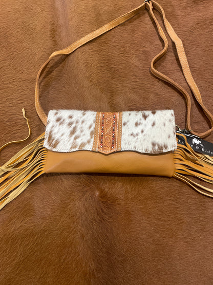 Hand Painted Tooling Leather Flap Cowhide Bag With Fringes – AB74
