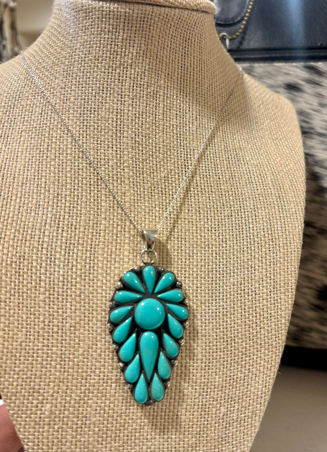 Bohemian Faux Turq 925 Silver Necklace 