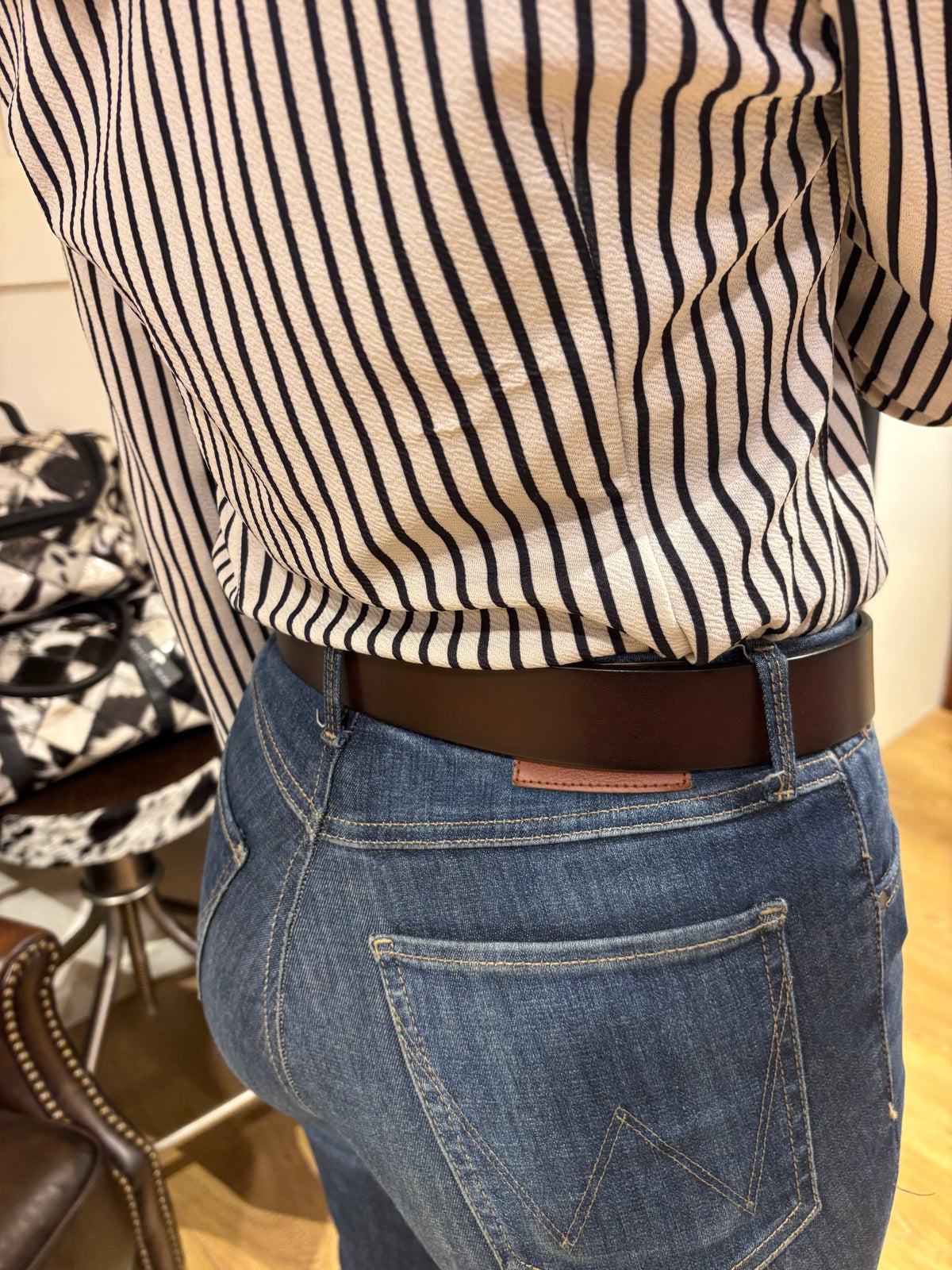 Brown Leather Belt with gold Buckle