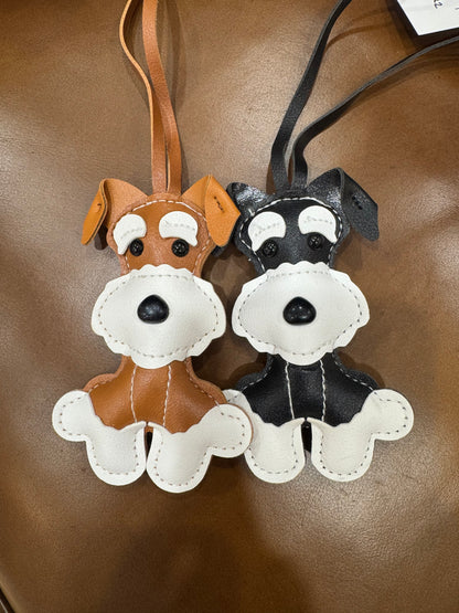 Leather Schnauzer Dog Keychain 