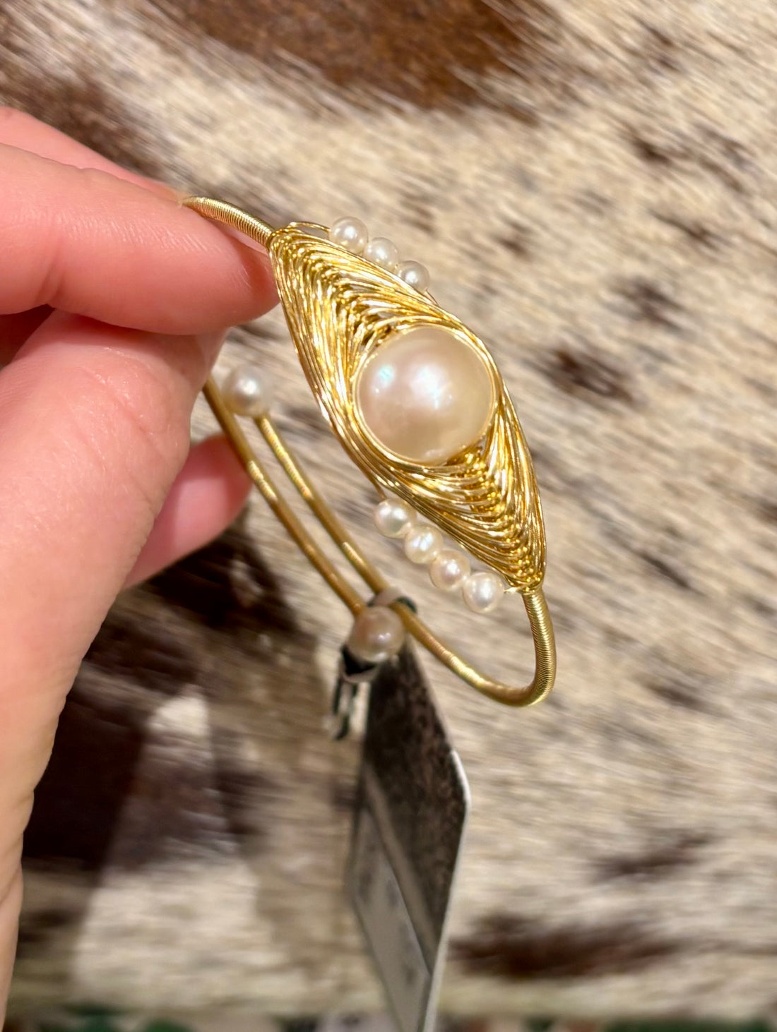 Pearl gold wire cuff 