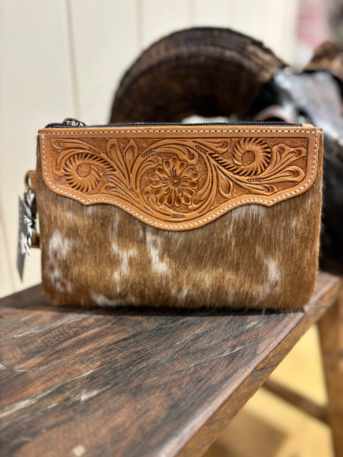 Mia Hide &amp; tooled leather clutch 