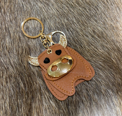 Leather Cow glitter keychain 