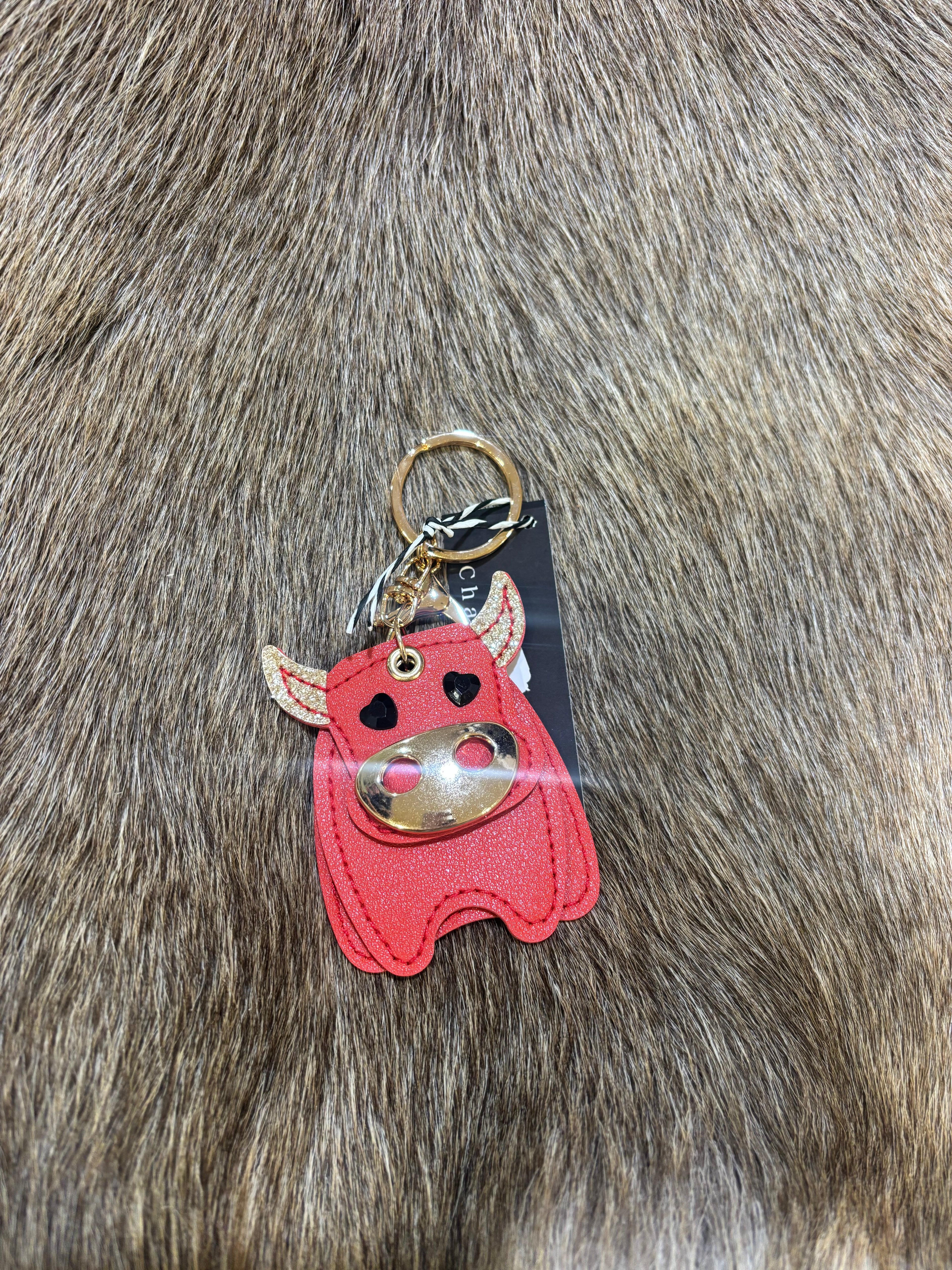 Leather Cow glitter keychain 