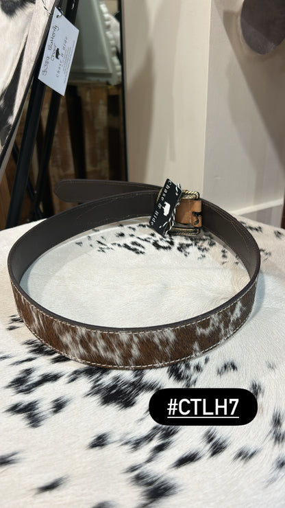 Chocolate Tooled Leather and Hide Belt 