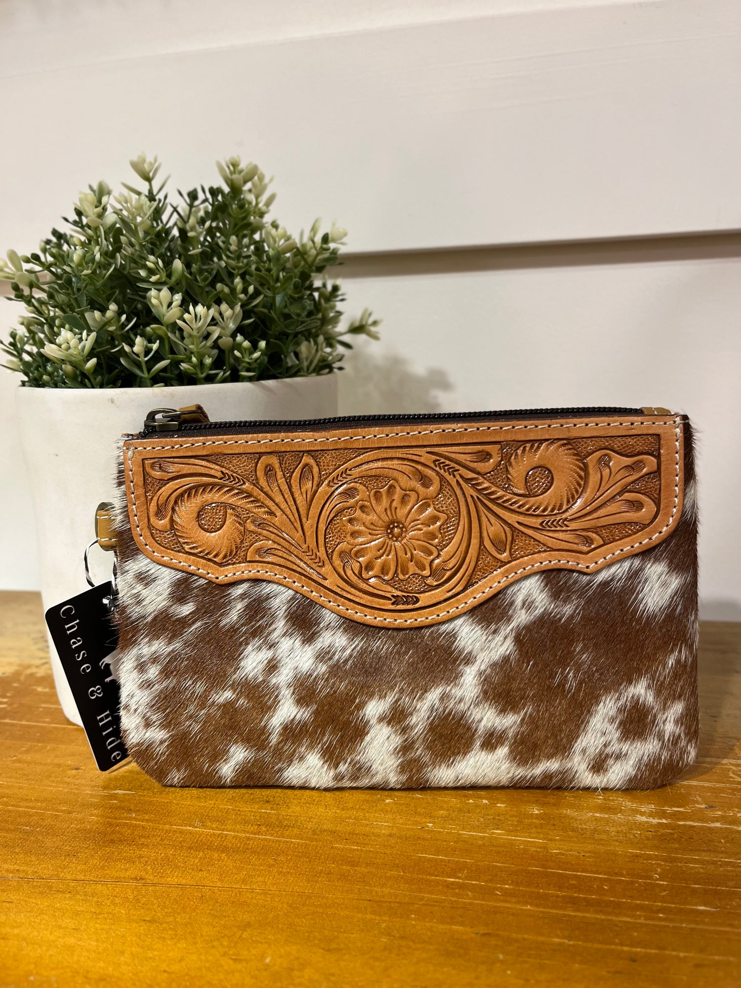 Mia Hide &amp; tooled leather clutch 