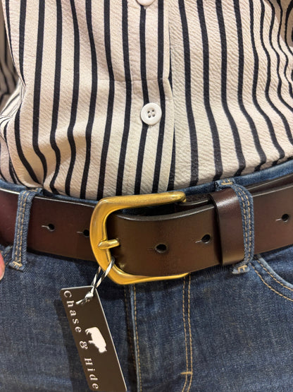Brown Leather Belt with gold Buckle