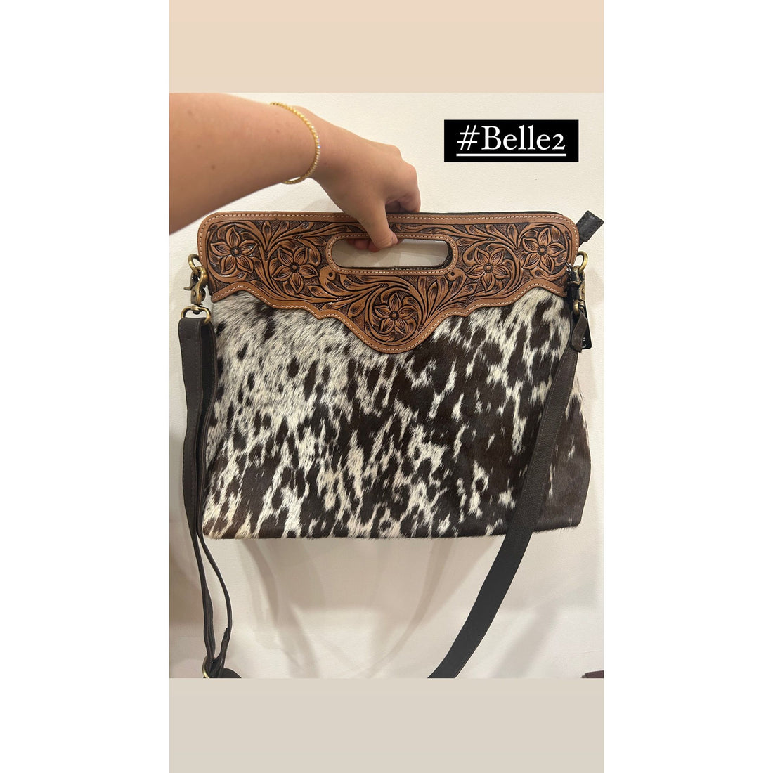 The Belle Handbag with hide and tooled leather 
