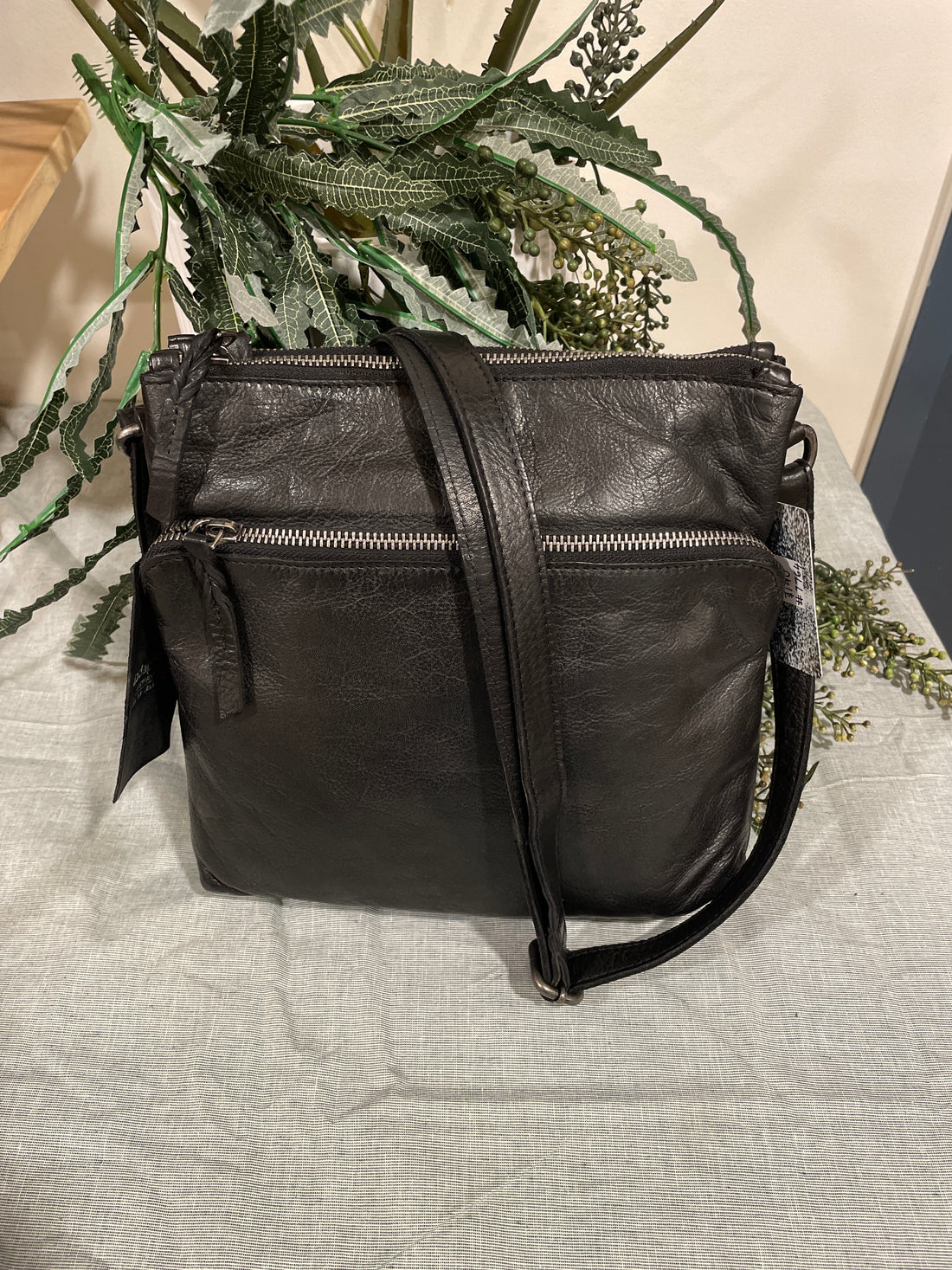 Black leather crossbody bag 