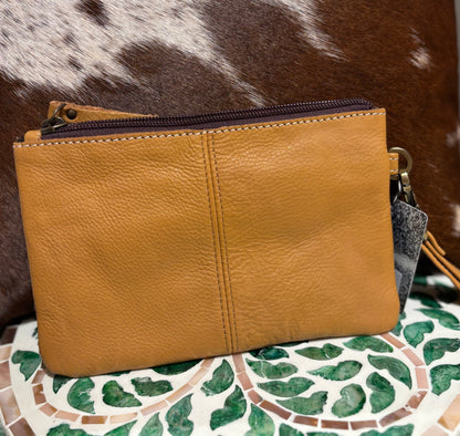 Mia Hide &amp; tooled leather clutch 