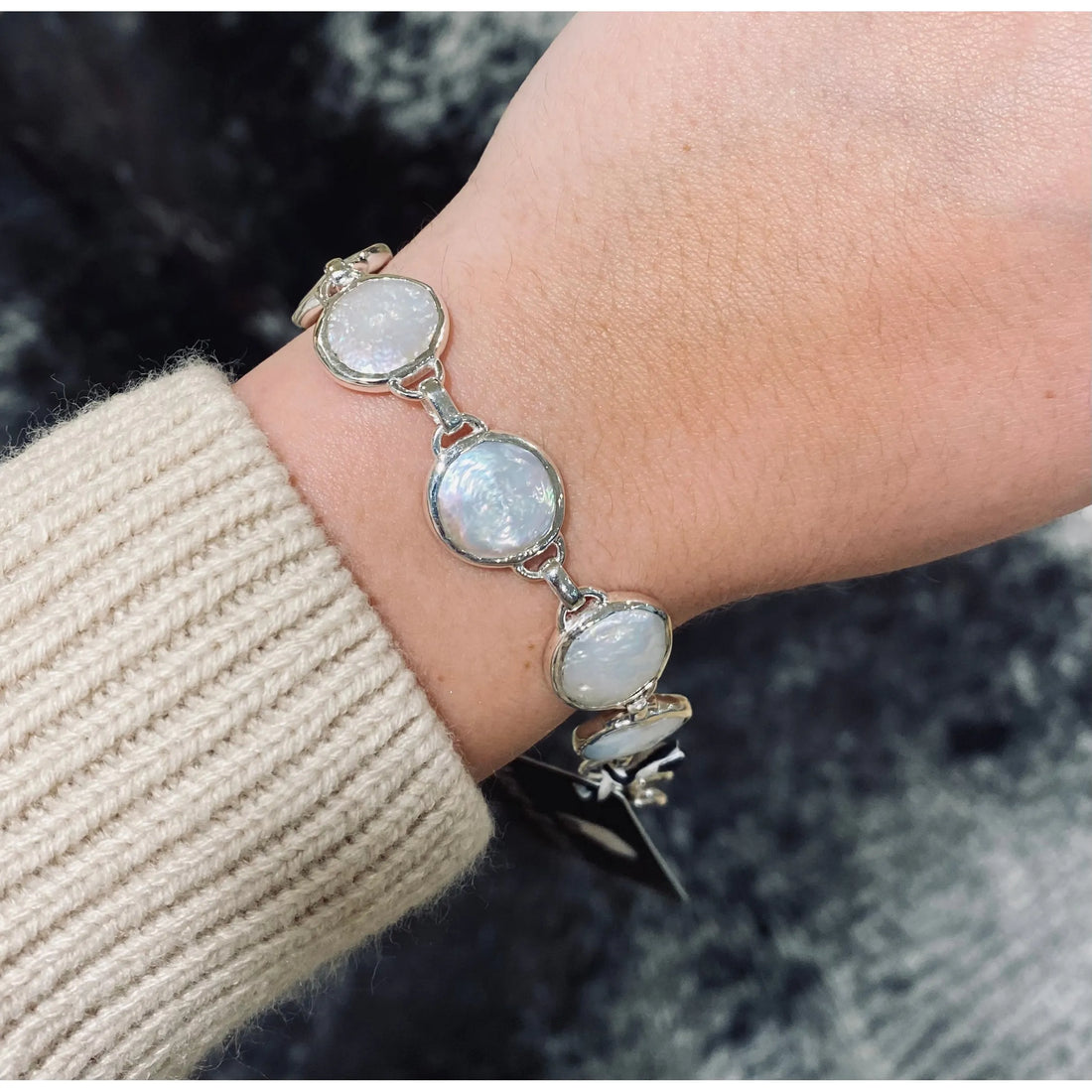 Freshwater Coin Pearl and sterling Silver Bracelet