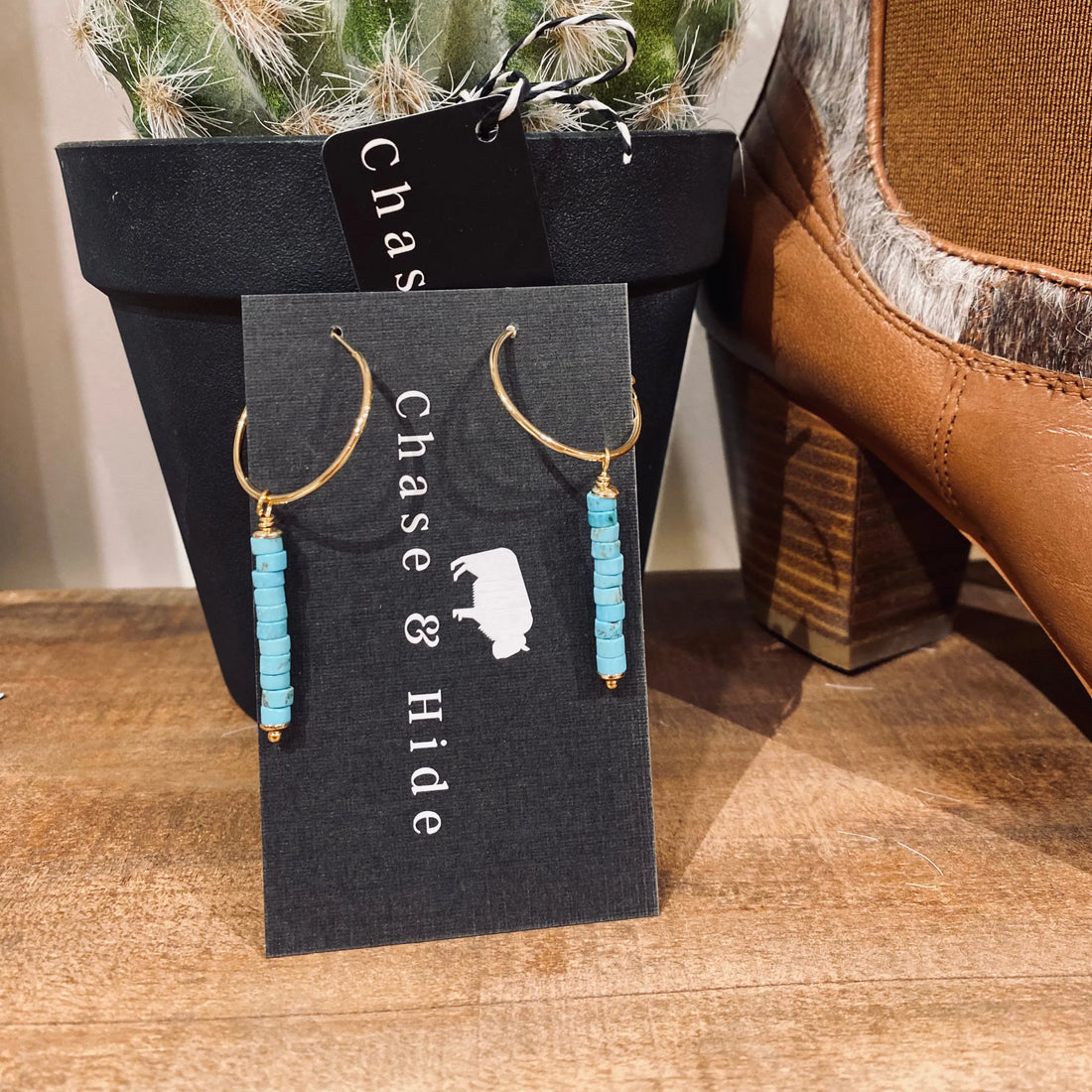 Gold hoops with Turquoise Drop 