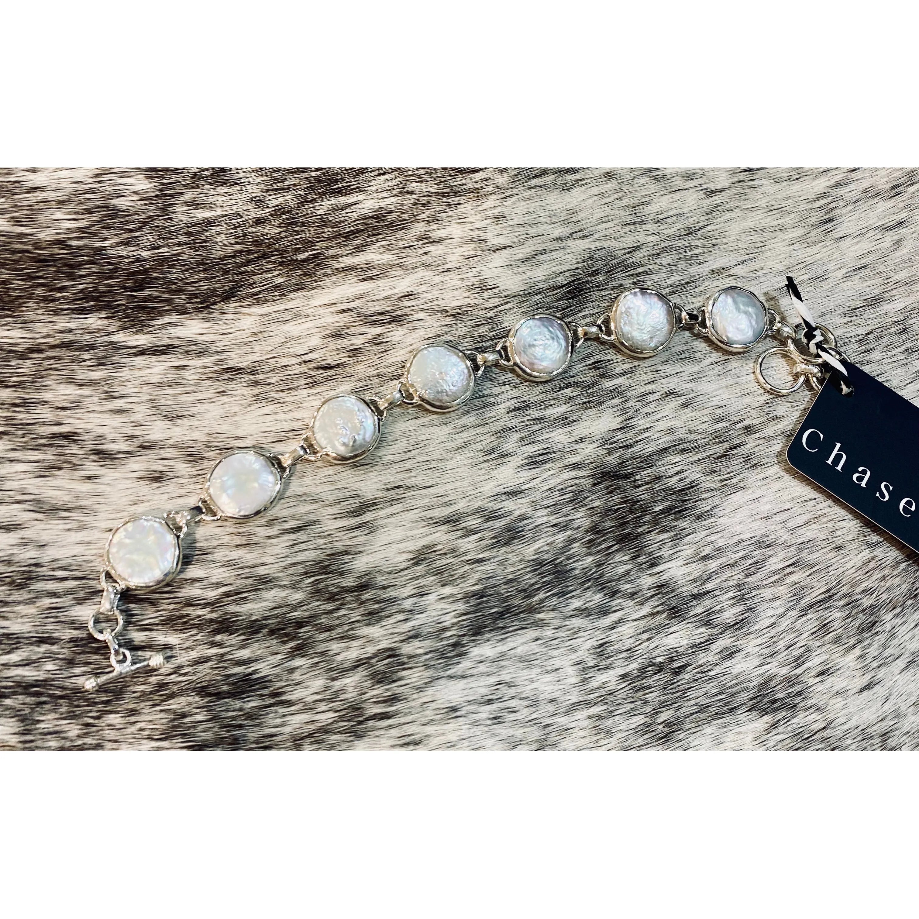 Freshwater Coin Pearl and sterling Silver Bracelet 