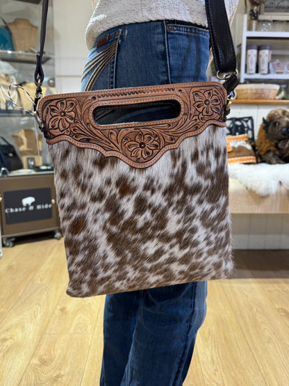 Sundance hide &amp; tooled leather handbag 