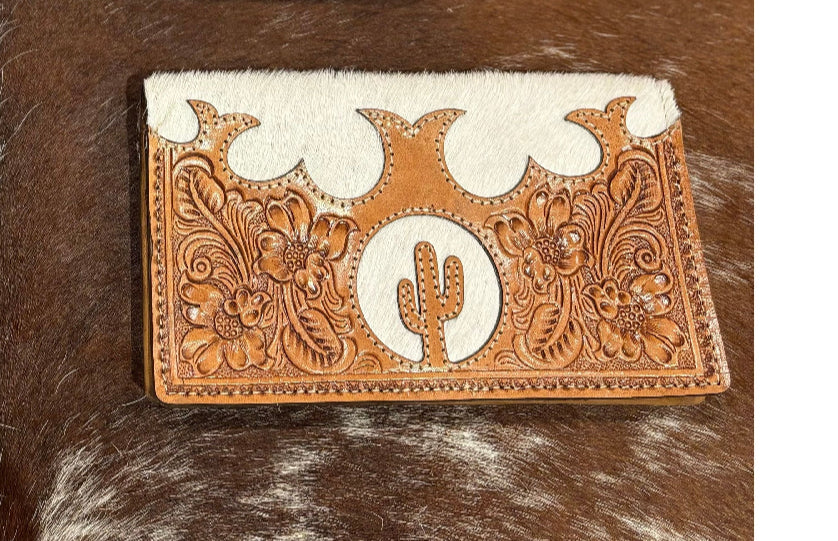Tooling Cactus Leather Slim Cowhide Wallet 