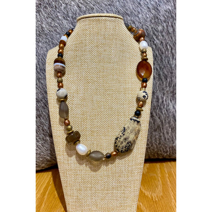 Onyx, Freshwater Pearl ,agate and Jasper Necklace 