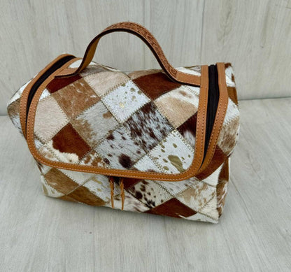 Patchwork Cowhide and Tooling Leather Toiletries Bag – AT66