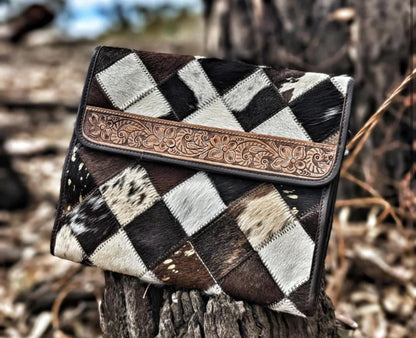 Patchwork Cowhide and Tooling Leather Makeup Bag – AT65