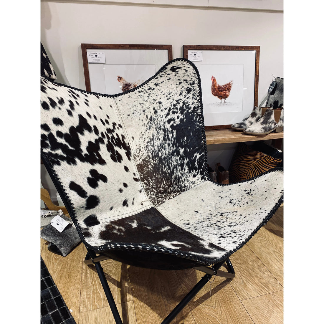 ON HOLD NEWCASTLE Black Cowhide Butterfly Chair 