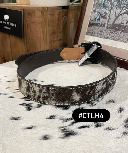 Chocolate Tooled Leather and Hide Belt 