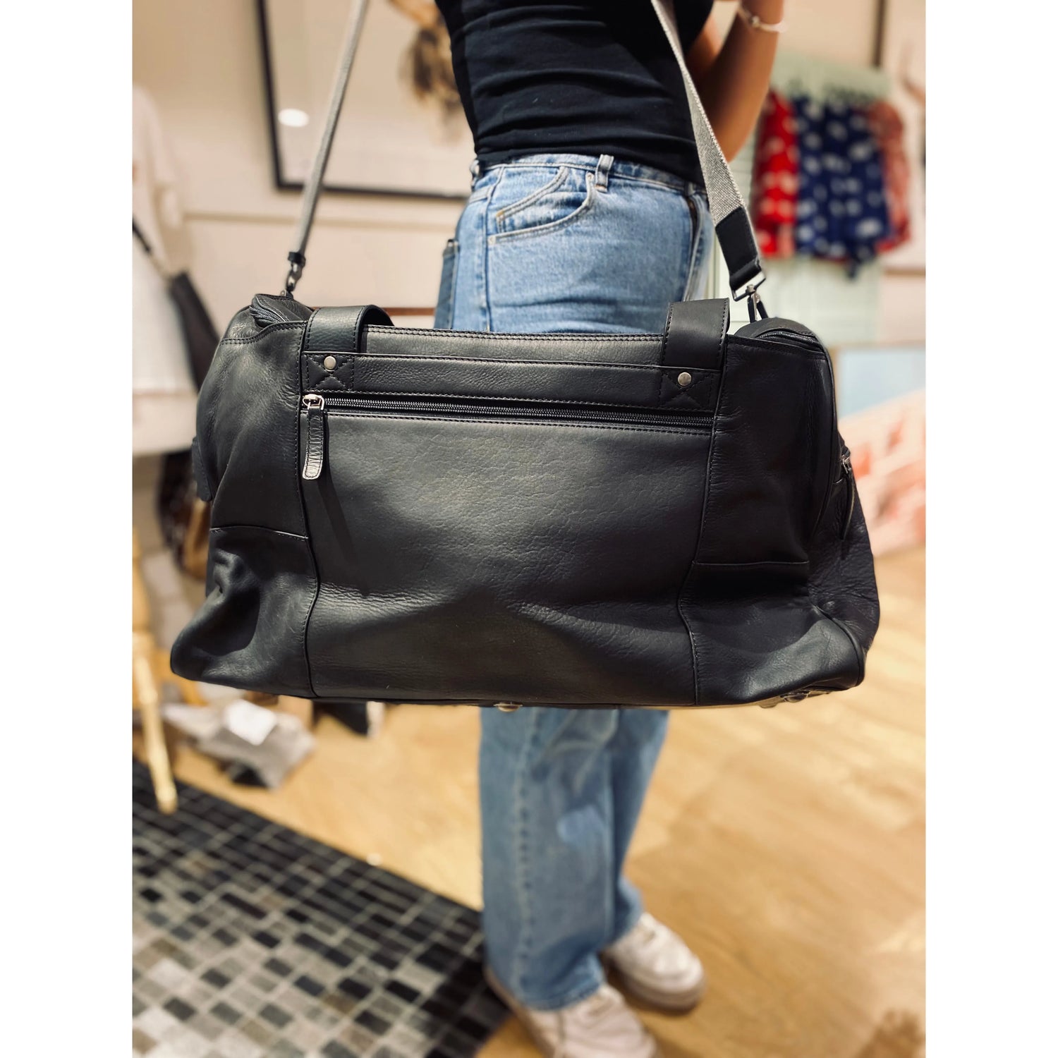 Large Black Leather Travel Bag 